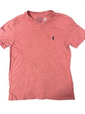 Polo by Ralph Lauren • Boys Heathered Coral V-Neck Tee with Navy Pony